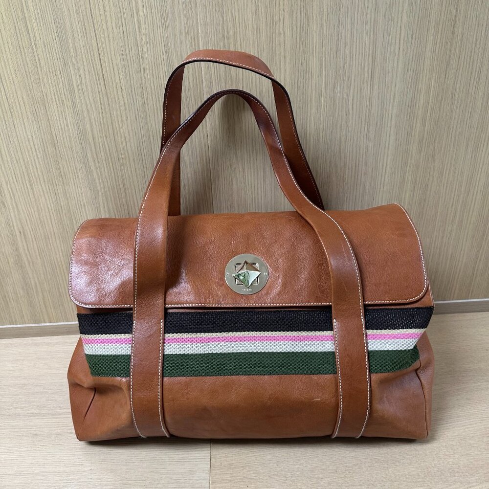 Kate Spade Vintage Sienna Hadley Canvas Stripe Leather Bag